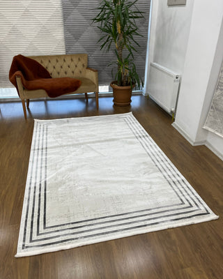 Hera Frame Patterned Machine Made Carpet Gray