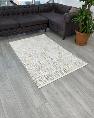 Hera Square Patterned Machine Made Carpet Gold