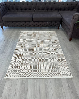 Hera Square Patterned Machine Made Carpet Gold