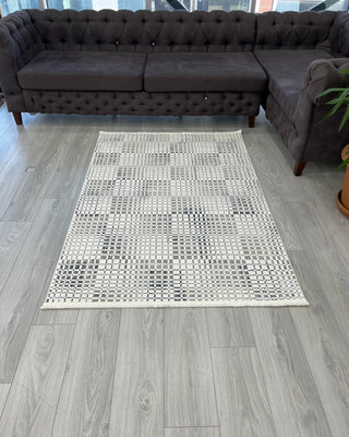 Hera Square Patterned Machine Made Carpet Blue