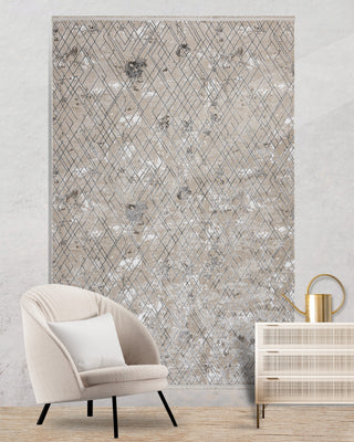 Shimmer Zigzag Patterned Machine Made Carpet Gray