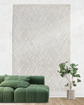 Shimmer Zigzag Patterned Machine Made Carpet Cream