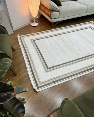 Verona Frame Patterned Machine Made Carpet Beige