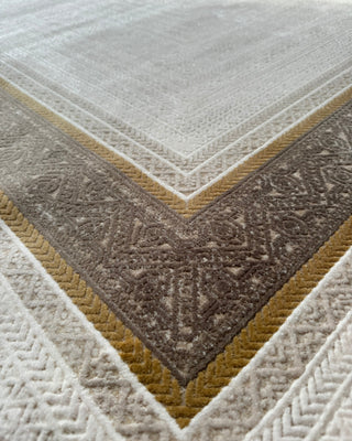 Verona Thick Frame Patterned Machine Made Carpet Beige