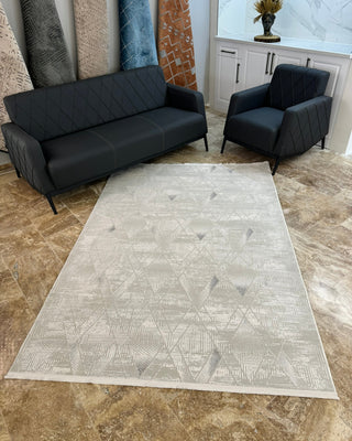 Duru Series Cross Patterned Machine Made Carpet Gray