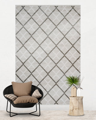 Duru Series Geometric Patterned Machine Made Carpet Gray