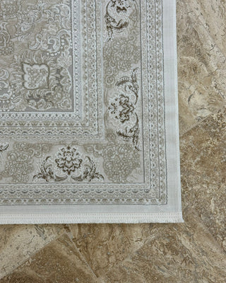 Ahlat Series Traditional Aged Patterned Machine Made Carpet Cream