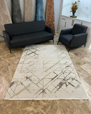 Ahlat Series Modern Patterned Machine Made Carpet Beige