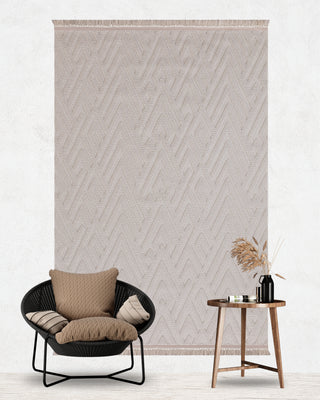 Buklem Zigzag Patterned Machine Made Carpet Beige