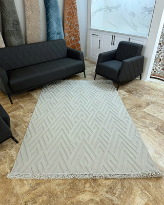 Buklem Zigzag Patterned Machine Made Carpet Gray