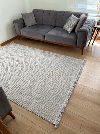 Defne Geometric Pattern Machine Carpet Gray