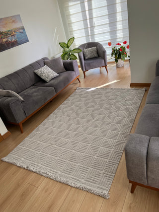 Defne Geometric Pattern Machine Carpet Gray