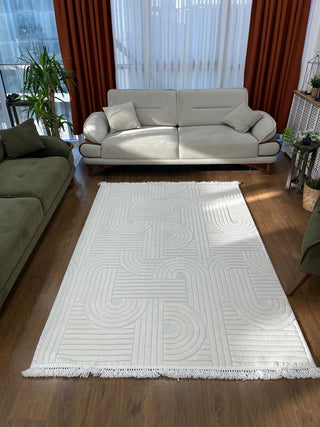 Defne Fold Pattern Machine Carpet Cream