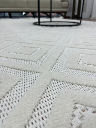 Defne Tile Pattern Machine Carpet Cream