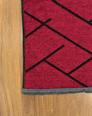 Multi Chenille Stripe Patterned Carpet Red