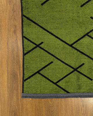 Multi Chenille Stripe Patterned Carpet Green