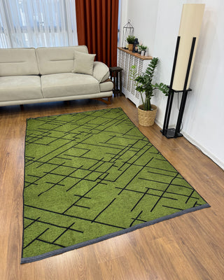 Multi Chenille Stripe Patterned Carpet Green