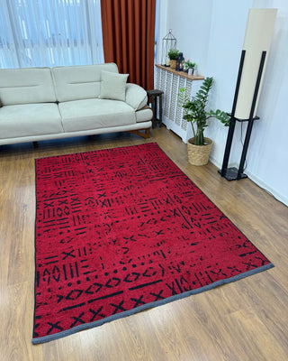 Multi Chenille Scandinavian Patterned Carpet Red