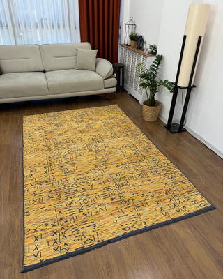 Multi Chenille Scandinavian Patterned Carpet Yellow