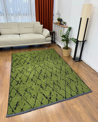 Multi Chenille Modern Patterned Carpet Green