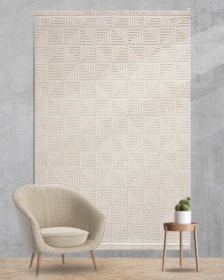 Defne Geometric Pattern Machine Carpet Beige