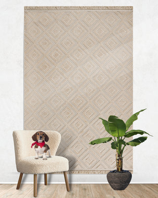 Defne Tile Pattern Machine Carpet Beige