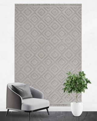 Defne Tile Pattern Machine Carpet Gray