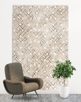 Hera Geometric Patterned Machine Made Carpet Beige