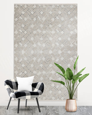 Hera Geometric Patterned Machine Made Carpet Gray