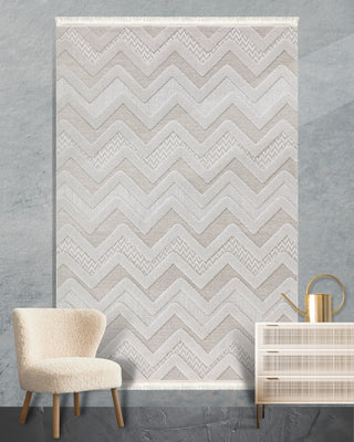 Olivia Zigzag Pattern Machine Carpet Gray