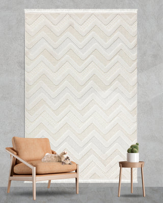 Olivia Zigzag Pattern Machine Carpet Cream