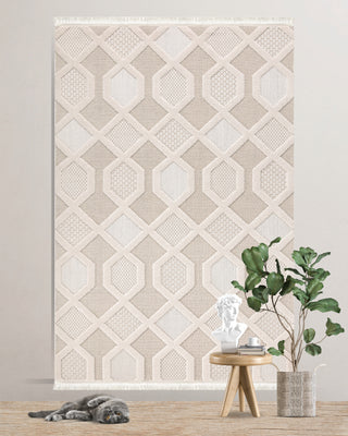 Olivia geometric pattern machine carpet beige