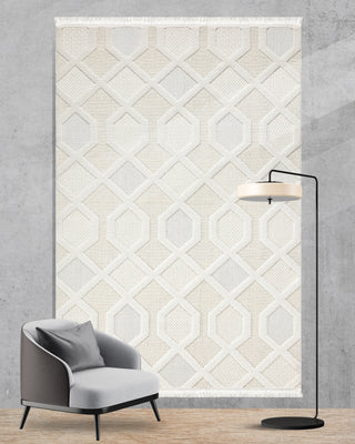 Olivia Geometric Pattern Machine Carpet Cream