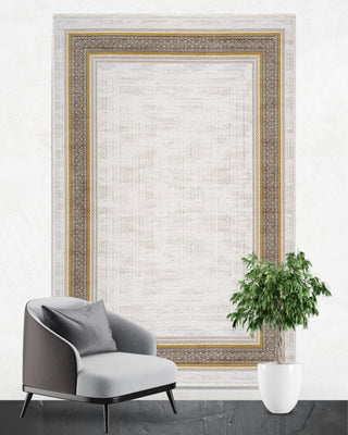 Verona Thick Frame Patterned Machine Made Carpet Beige