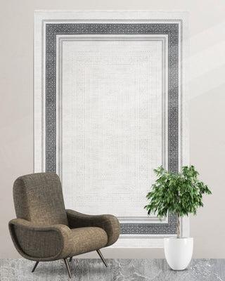 Verona Thick Frame Patterned Machine Made Carpet Gray