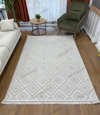 Defne Tile Pattern Machine Carpet Gray