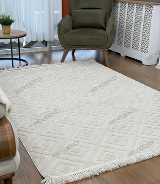 Defne Tile Pattern Machine Carpet Beige