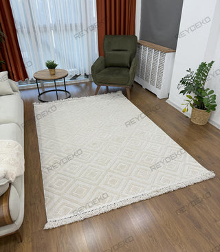 Defne Tile Pattern Machine Carpet Beige