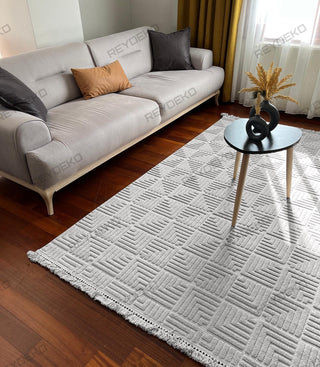 Defne Geometric Pattern Machine Carpet Gray