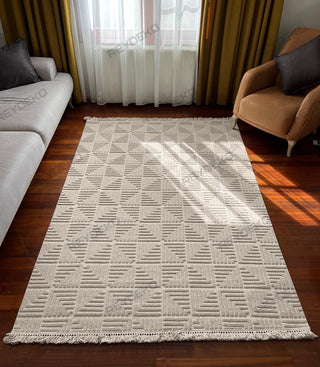 Defne Geometric Pattern Machine Carpet Beige