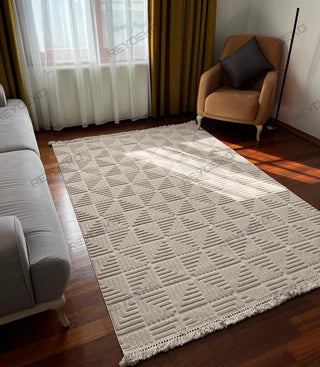 Defne Geometric Pattern Machine Carpet Beige