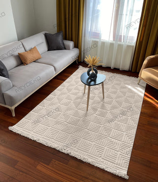 Defne Geometric Pattern Machine Carpet Beige