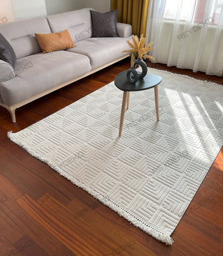 Defne Geometric Pattern Machine Carpet Cream