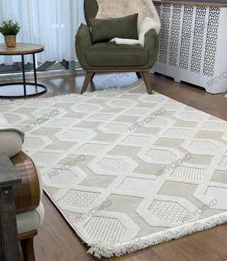 Olivia geometric pattern machine carpet beige