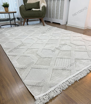 Olivia Geometric Pattern Machine Carpet Gray